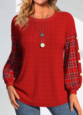 Ida | Red Knit with Checked Sleeves
