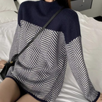 Selena - Chevron Pattern High-Neck Sweater