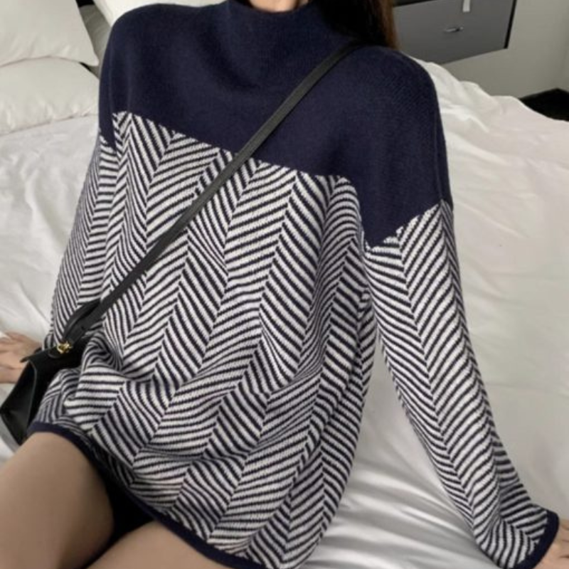 Selena - Chevron Pattern High-Neck Sweater
