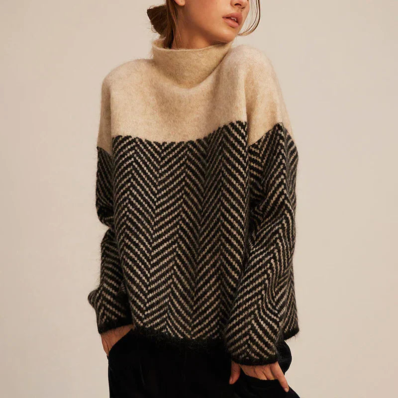 Selena - Chevron Pattern High-Neck Sweater
