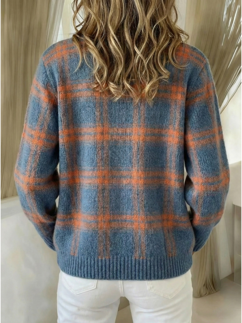 Edna | Warm Blue Check Cardigan