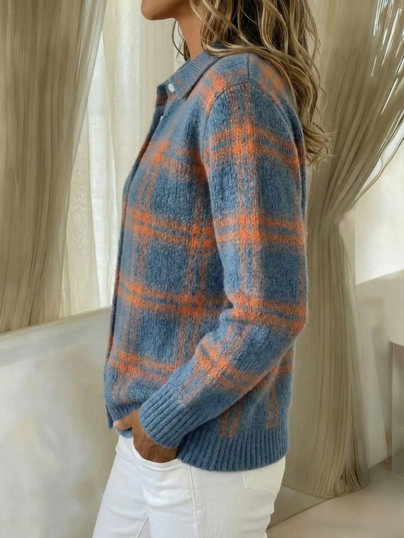 Edna | Warm Blue Check Cardigan