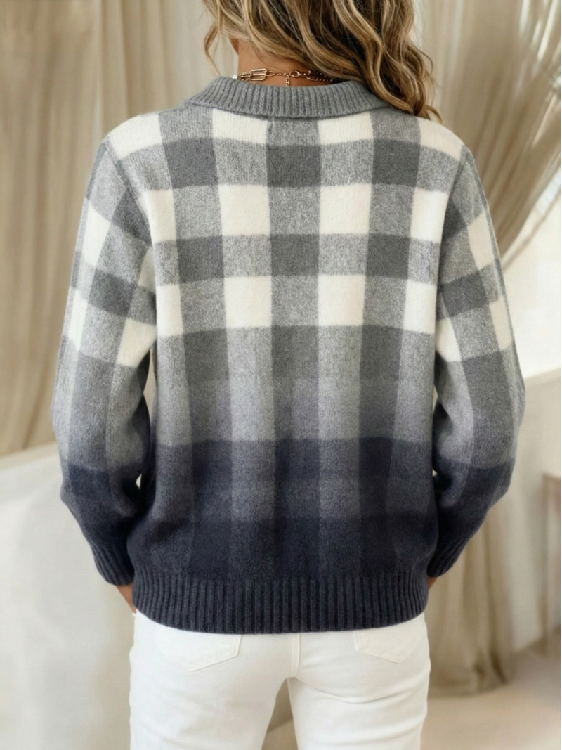 Agnes | Gray Ombre Plaid Button Cardigan