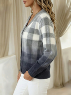 Agnes | Gray Ombre Plaid Button Cardigan