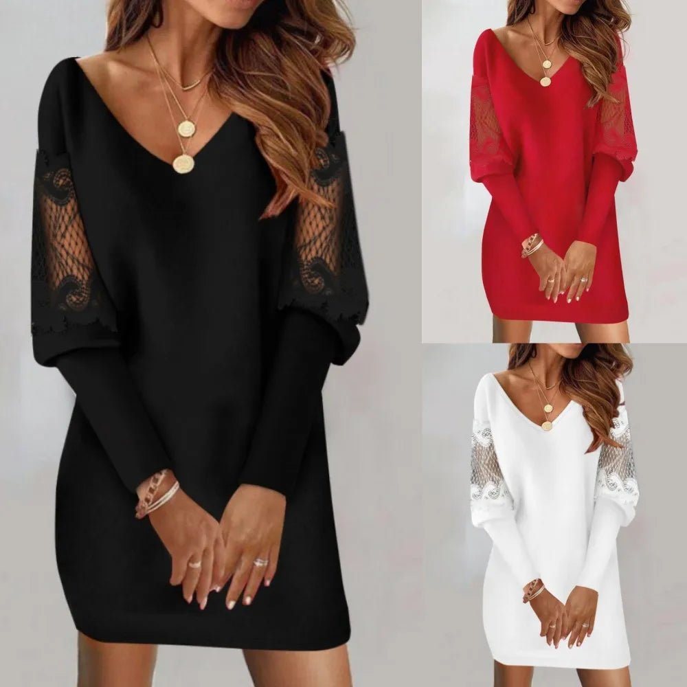 Marilyn – Elegant Lace-Sleeve Comfort Dress