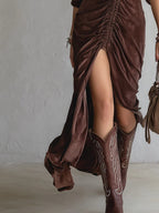 Alessia – Pleated Velvet Midi Dress