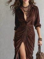 Alessia – Pleated Velvet Midi Dress