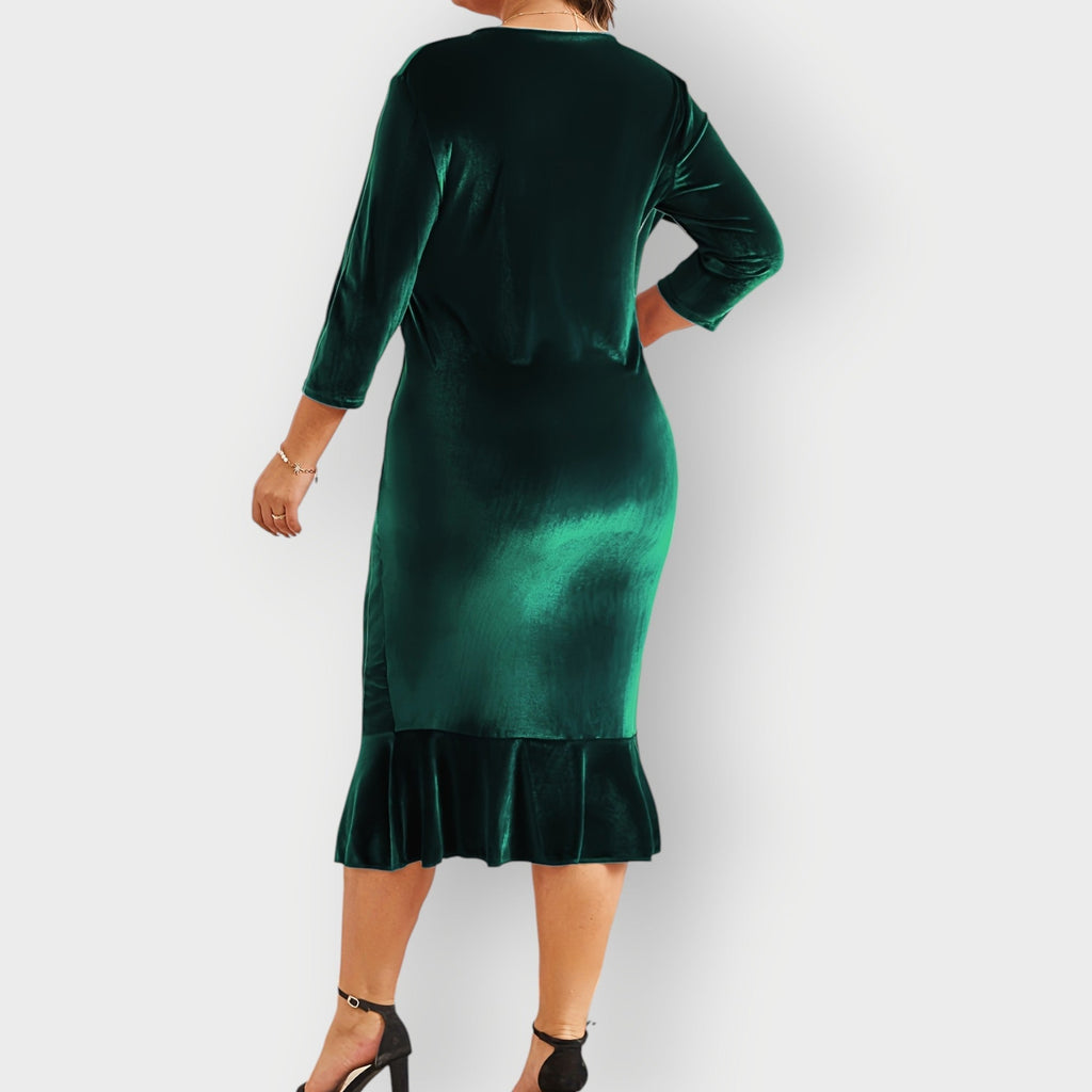 Yara - Luxe Velvet Ruffle Midi Dress