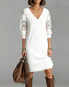 Long Sleeve Lace Dress with V-Neck